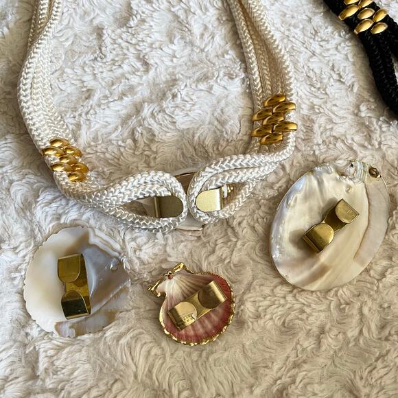 Vintage seashell shell buckle stretch rope belt three belts gold interchangeable - Picture 6 of 11